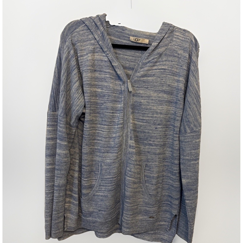 UGG Willa Blue Night Sky Knit Full Zip Hooded Cardigan Sweater L 1013742